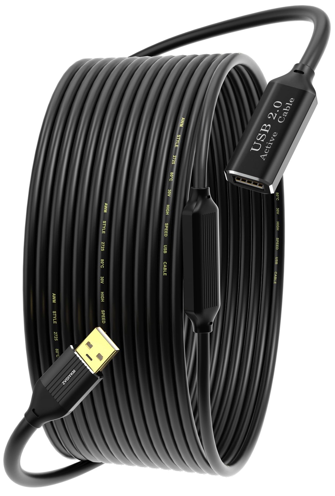 Active USB 2.0 Extension Cable 100FT(30M)with 100 ft (30m), Black