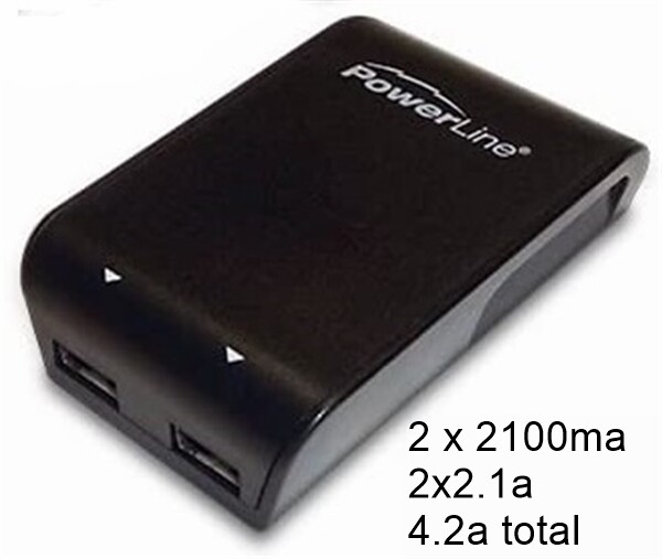 Powerline Dual Hi-Power 2 x 2.1a 2100ma Adapter for iPad, iPhone or iPod Devices