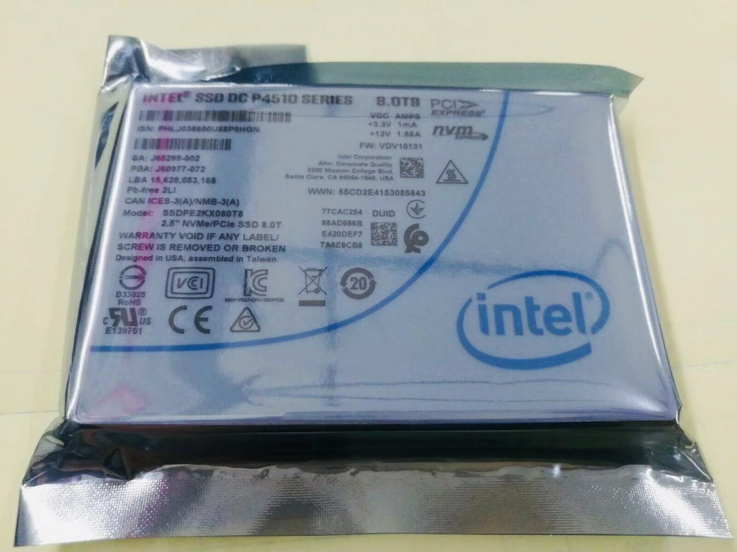 Intel DC P4510 Series 8.0TB, 2.5" PCIe 3.1 SSDPE2KX080T801 NVMe U.2 SSD