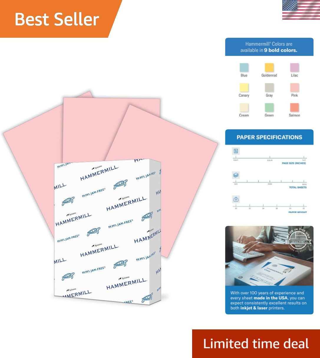 Pastel Pink Colored Paper, 500 Sheets, 8.5x11 - Eco-Friendly 30% Recycled