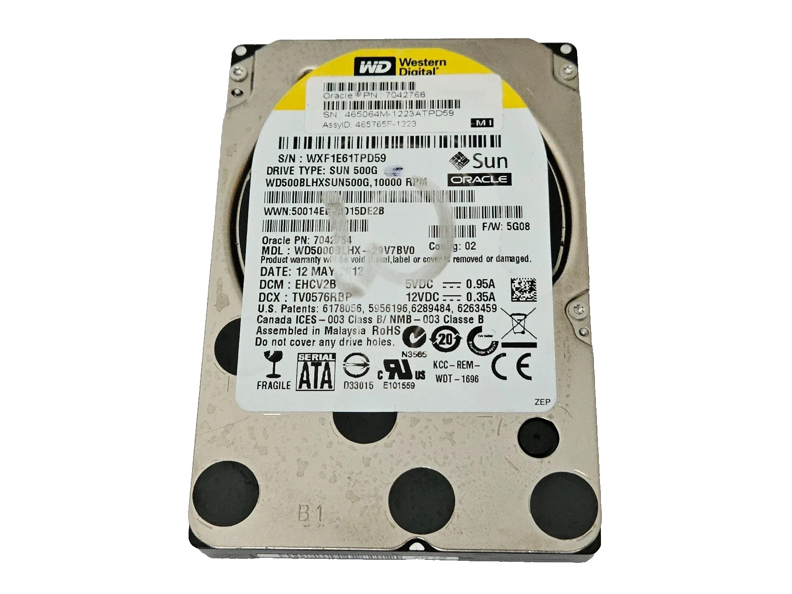 Western Digital 500GB SUN 500G Oracle 2.5" SATA Hard Drive WD5000BLHX-29V7BV0