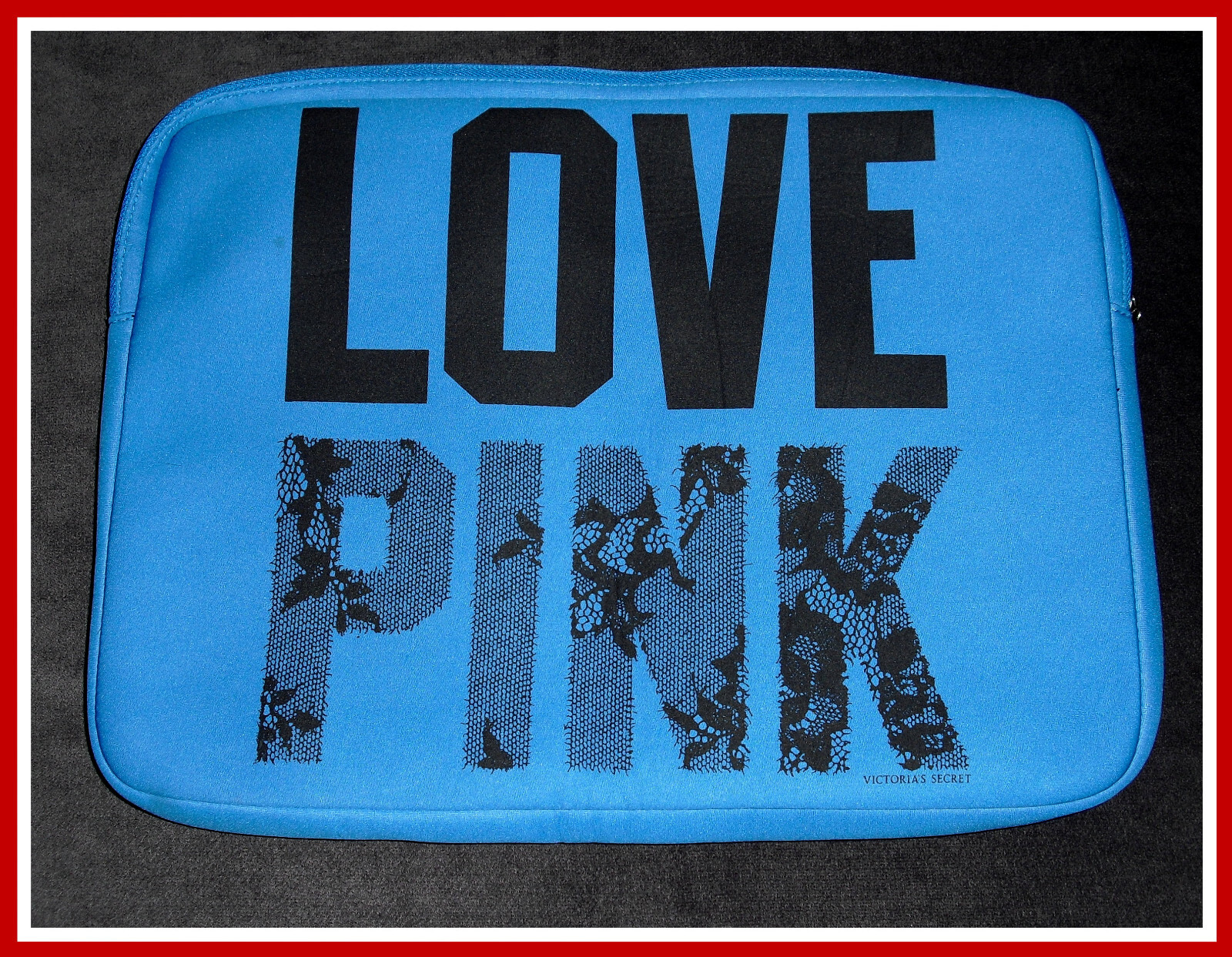 Victorias Secret LOVE PINK Laptop Sleeve/Case Blue w/ Black Letters 