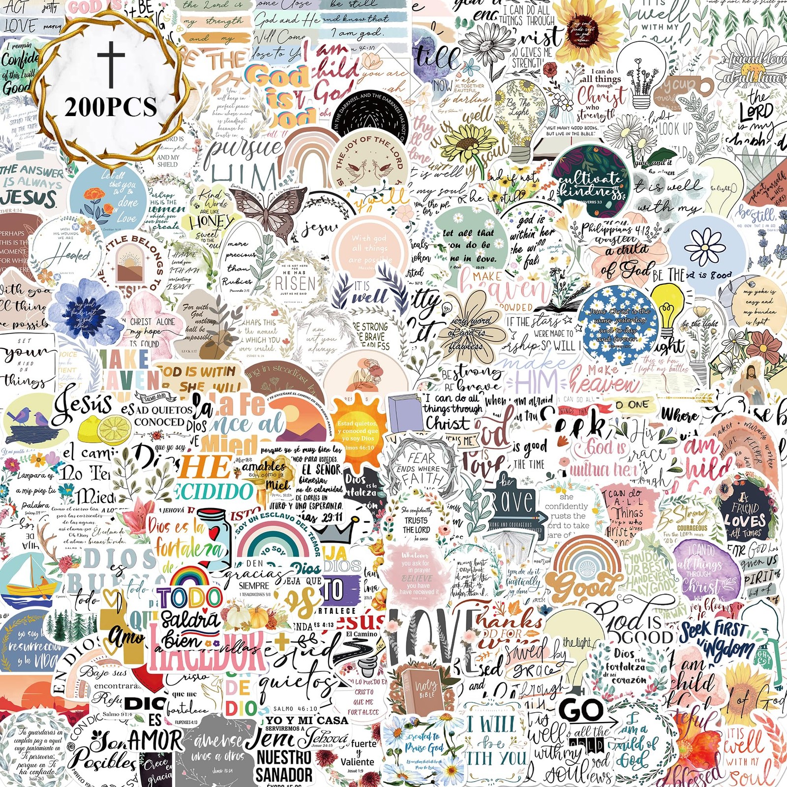 200 PCS Christian Bible Verse Jesus God Stickers - Waterproof Vinyl Colorful