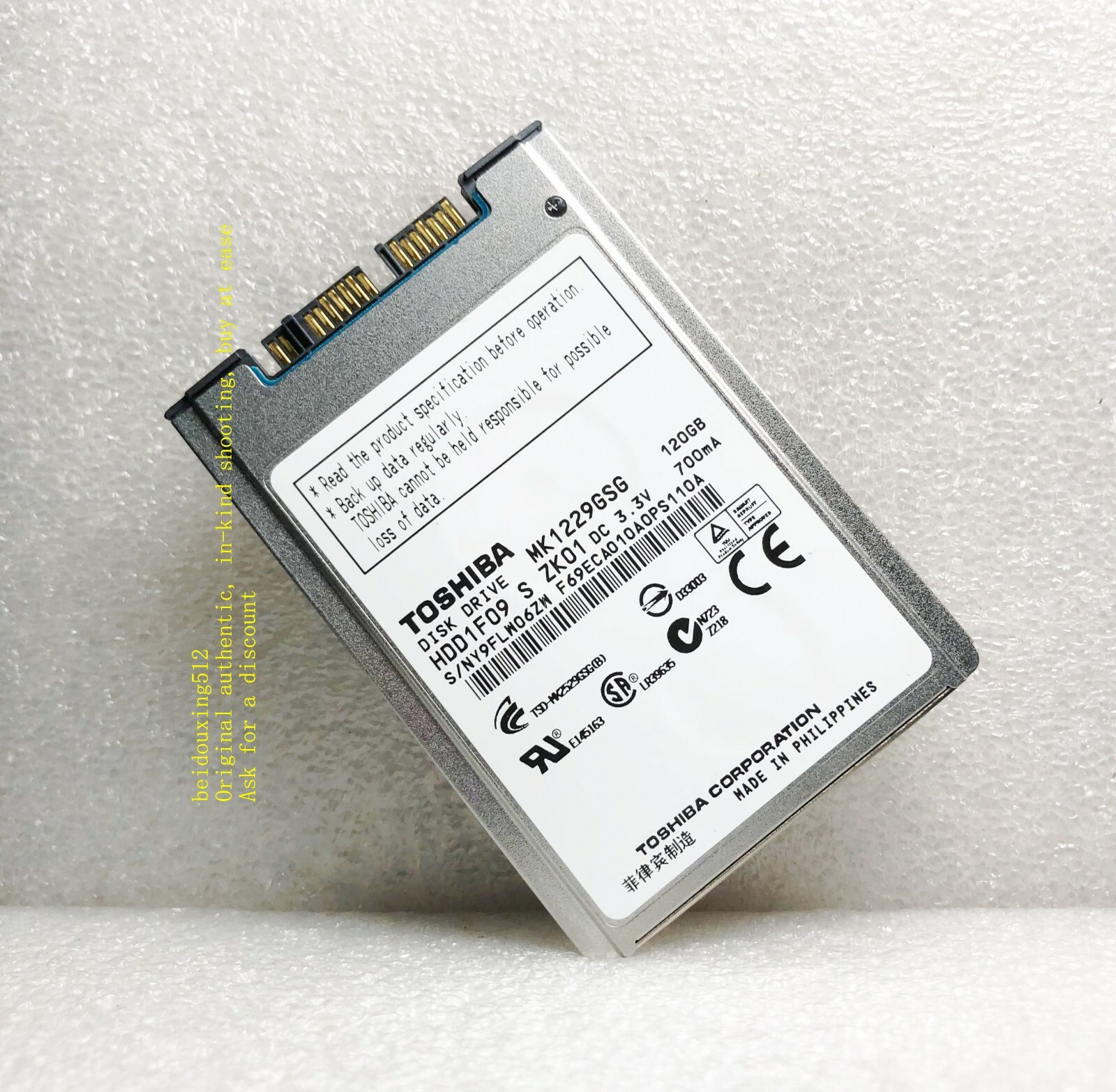 Toshiba MK1229GSG HDD1F09 120GB 5400RPM 4.57cm 1.8" 8MB  SATA Hard Disk