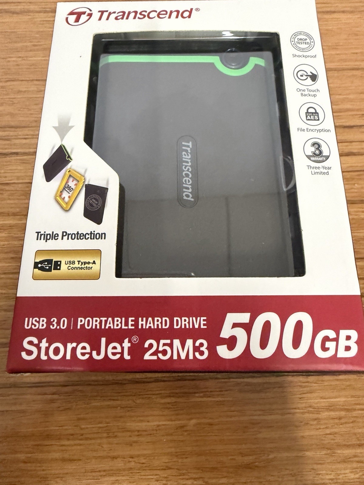 New Sealed Transcend 500GB StoreJet 25M3 USB 3 Portable Hard Drive