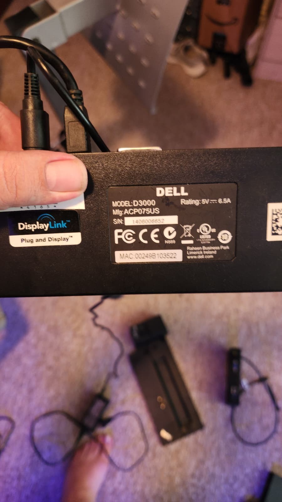 Dell D3000 SuperSpeed 3.0 Laptop Docking Station - DisplayLink w/ Power supply