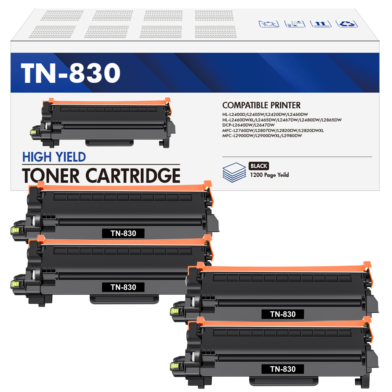 1-4 PK TN830 Toner Compatible With Brother TN830 DCP-L2640DW HL-L2405 MFC-L2820