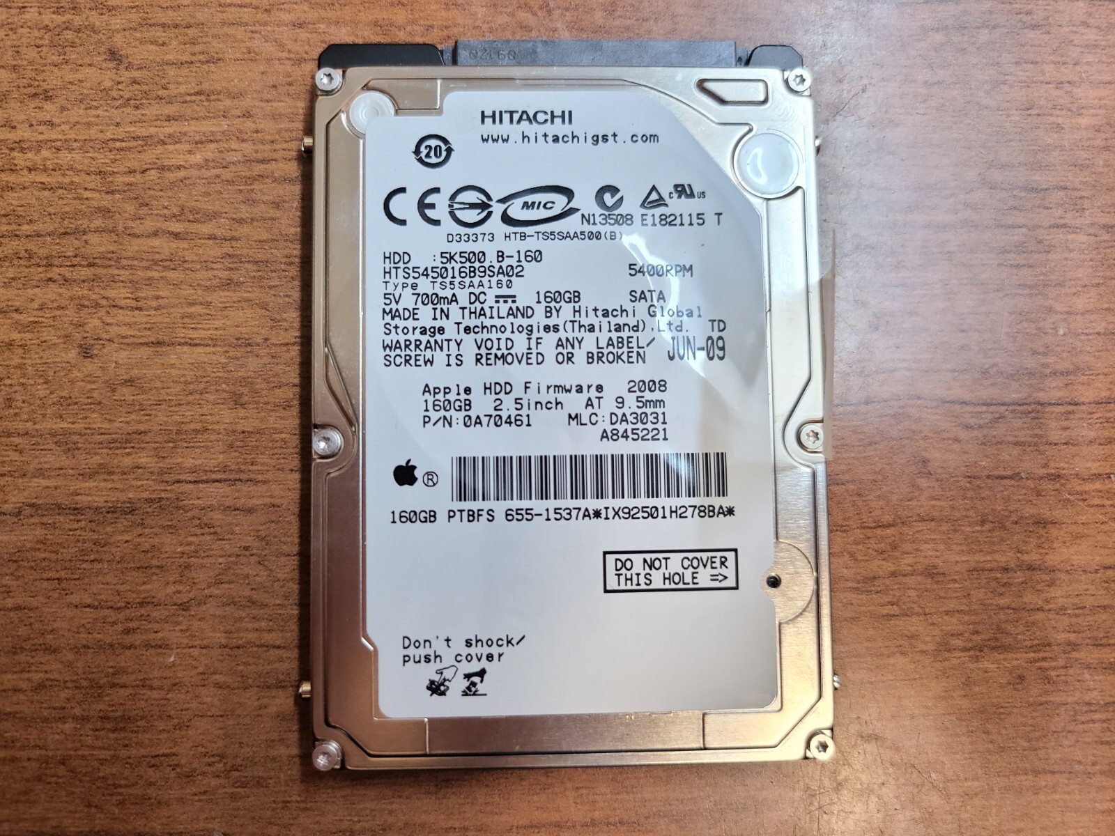 ORIGINAL HITACHI 160GB 5400RPM HDD HARD DRIVE 655-1537A HTS545016B9SA02 0A70461