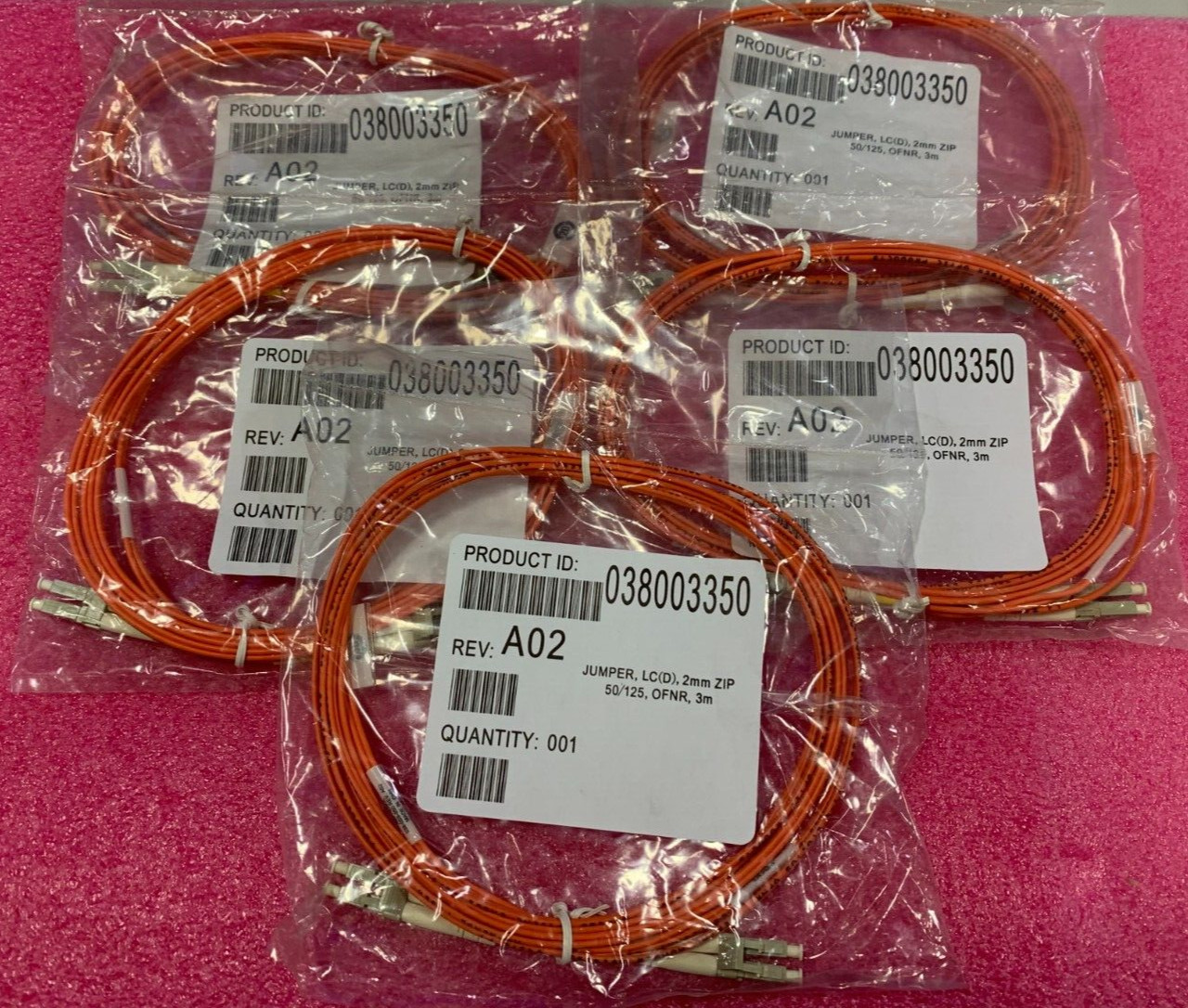 5 PCS New Orange Fiber Optic Jumper Cable LC(D) 2mm ZIP 50/125 OFNR 3m