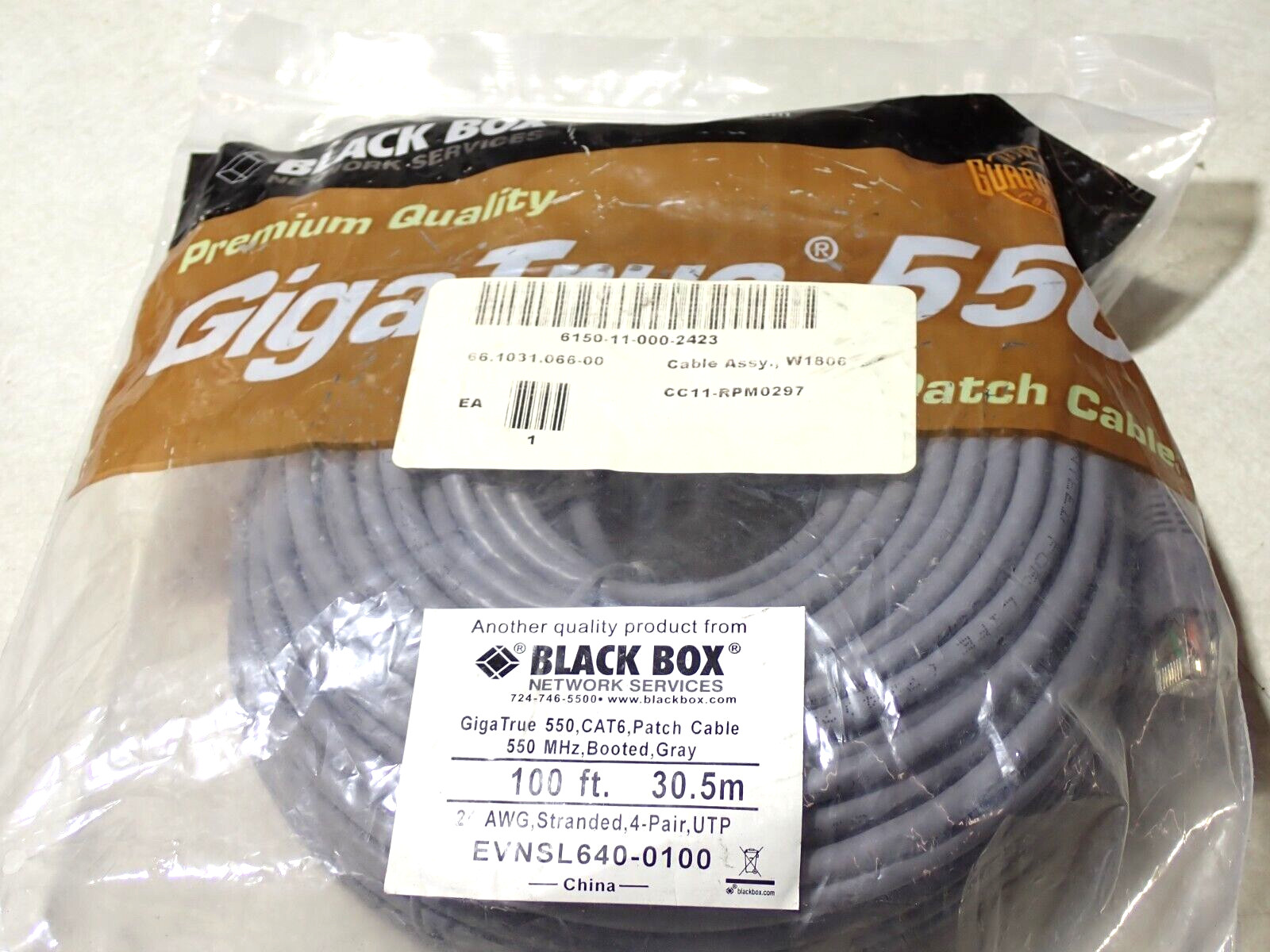 EVNSL640-0100 BLACK BOX 100FT GIGATRUE 550 CAT6 PATCH CABLE NEW
