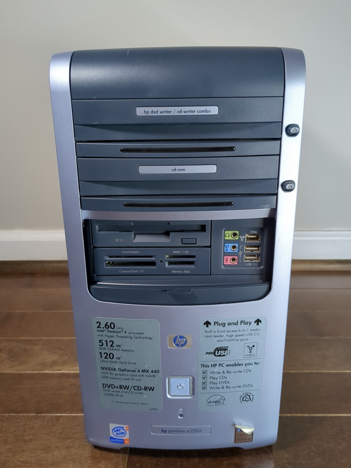 HP Pavilion a250n Desktop PC Intel Pentium 4 2.60GHz 1GB RAM No HDD