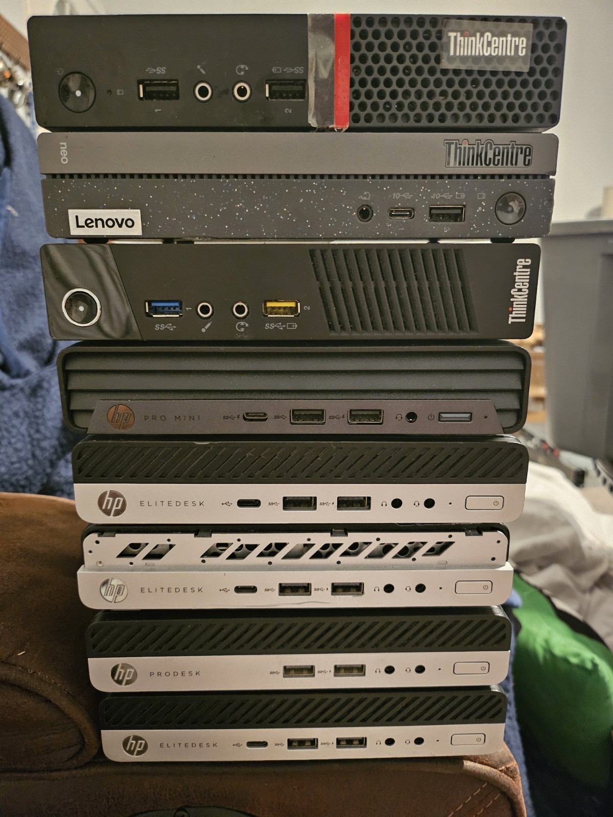 Lot of 8 HP & Lenovo Mini Desktop Computers – Tested Working – No Hard Drives