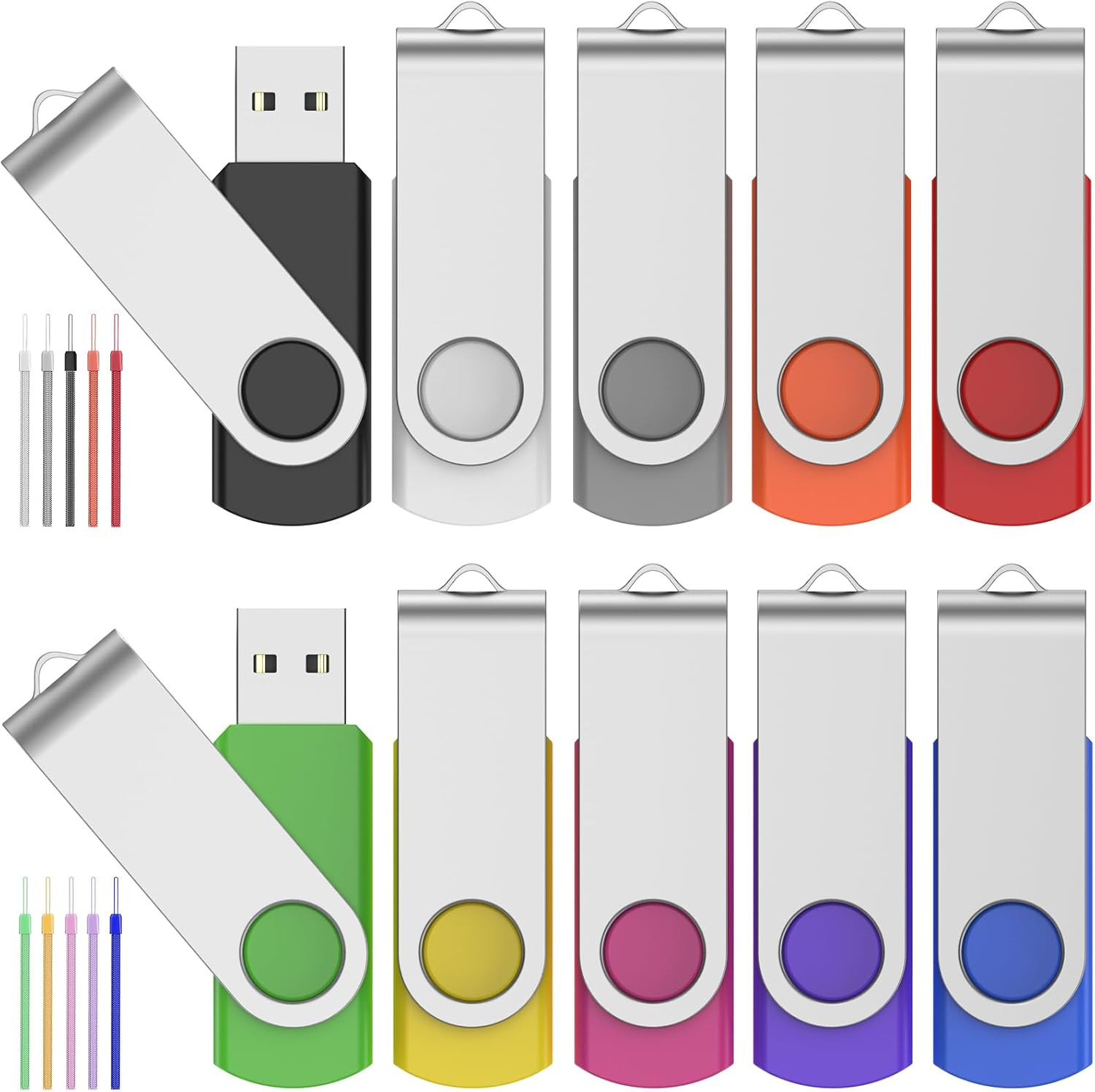 64GB Flash Drive 10 Pack, Thumb Drive High Capacity Multicolour