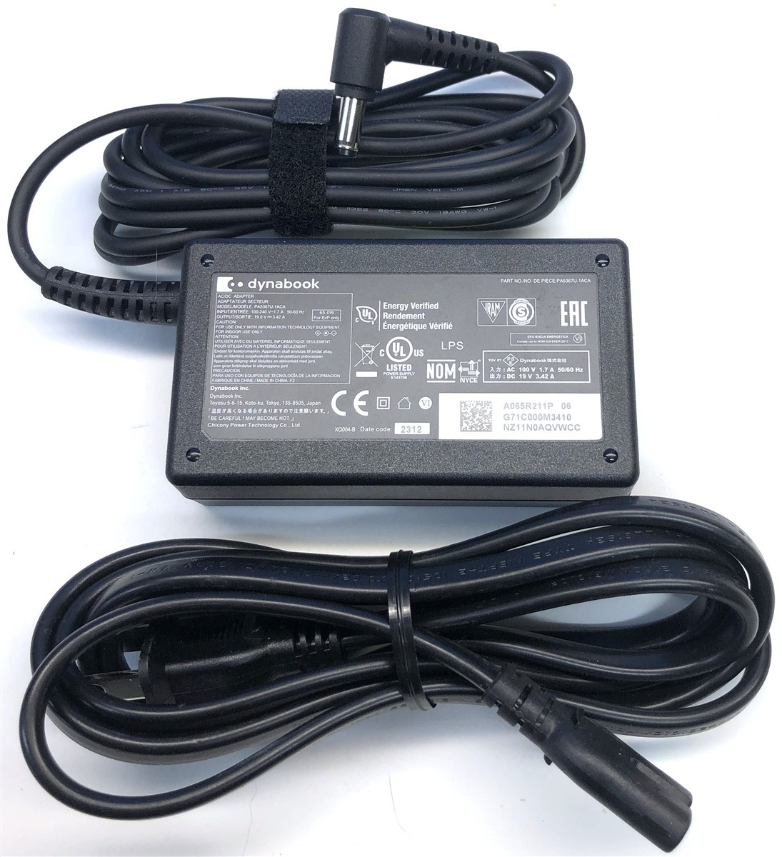 Genuine Toshiba Dynabook Laptop Charger AC Power Adapter PA5367U-1ACA 19V 65W