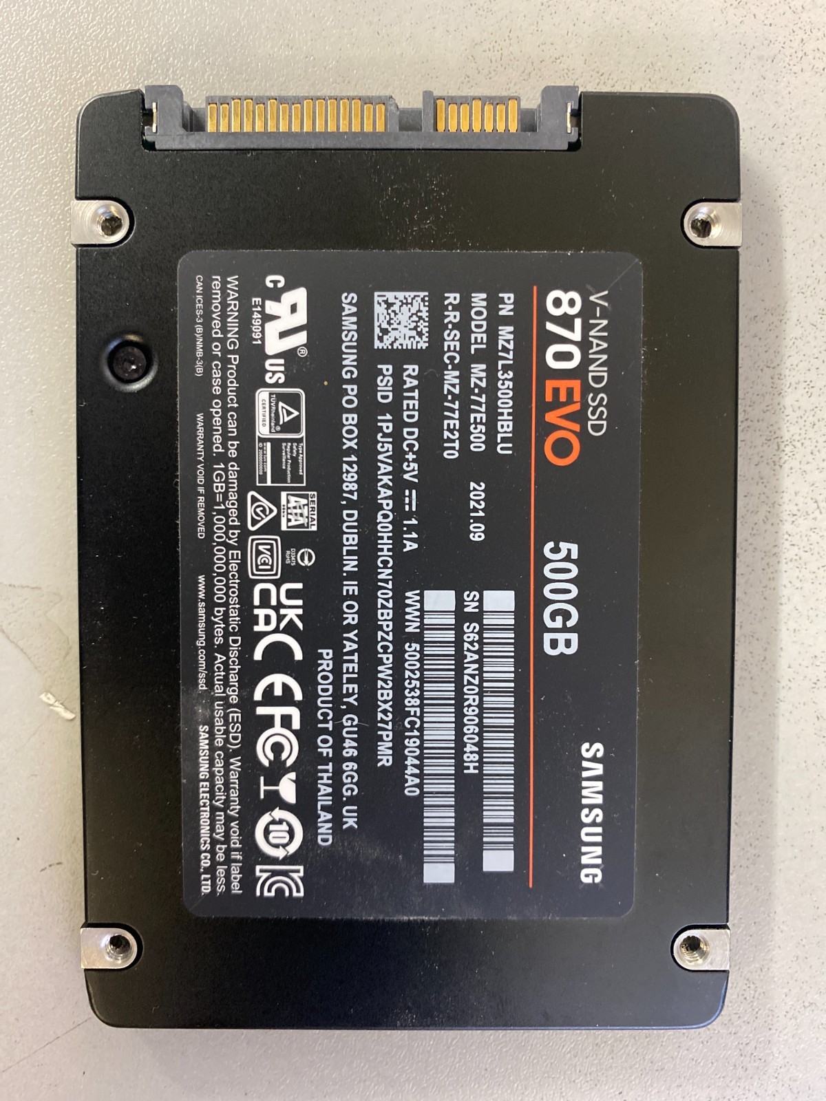 Samsung 870 EVO 500GB 2.5 inch SATA III SSD MZ-77E500 99% Health Status