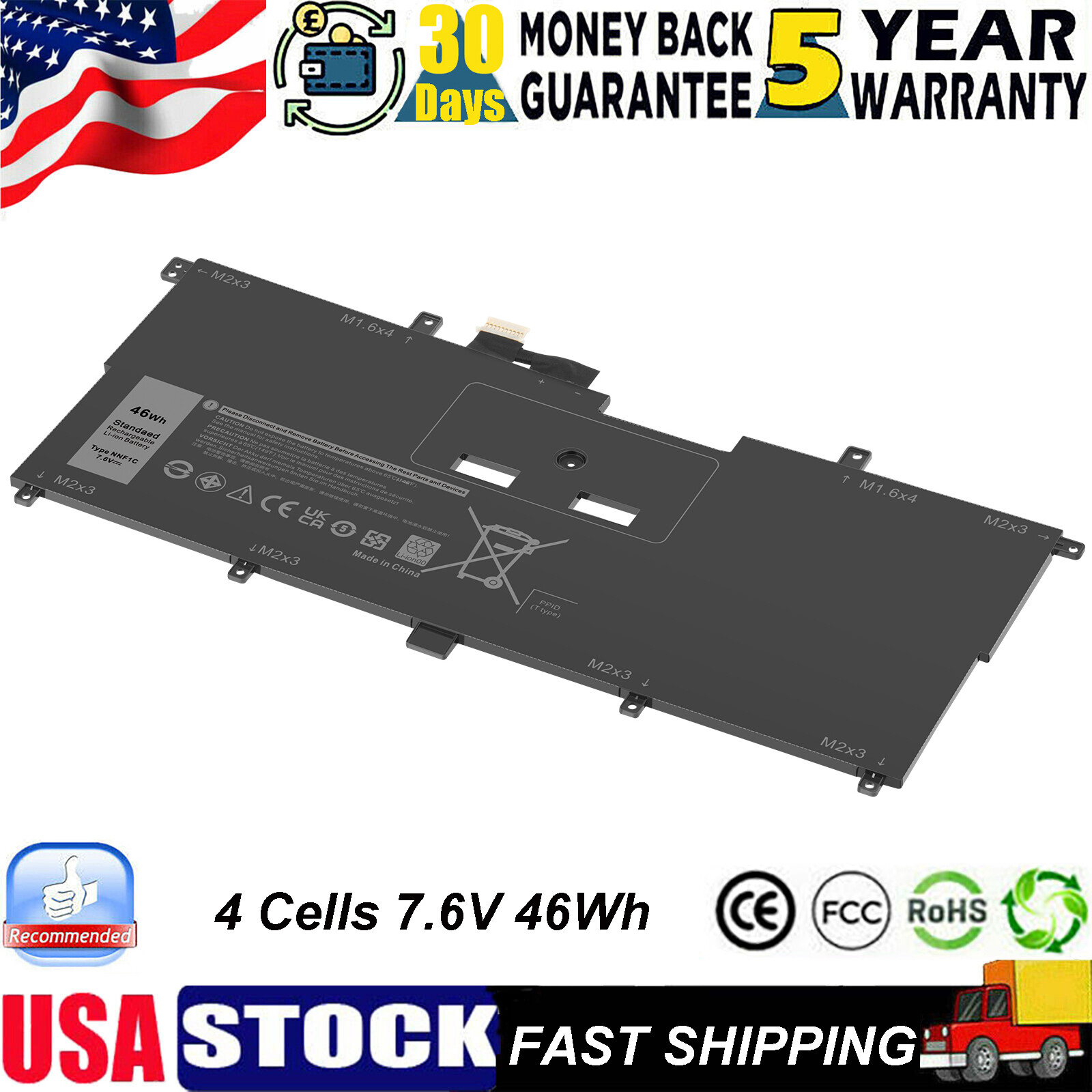 NNF1C Battery For Dell XPS 13 9365 2-in-1 2017 Series NP0V3 P54G P71G001 HMPFH