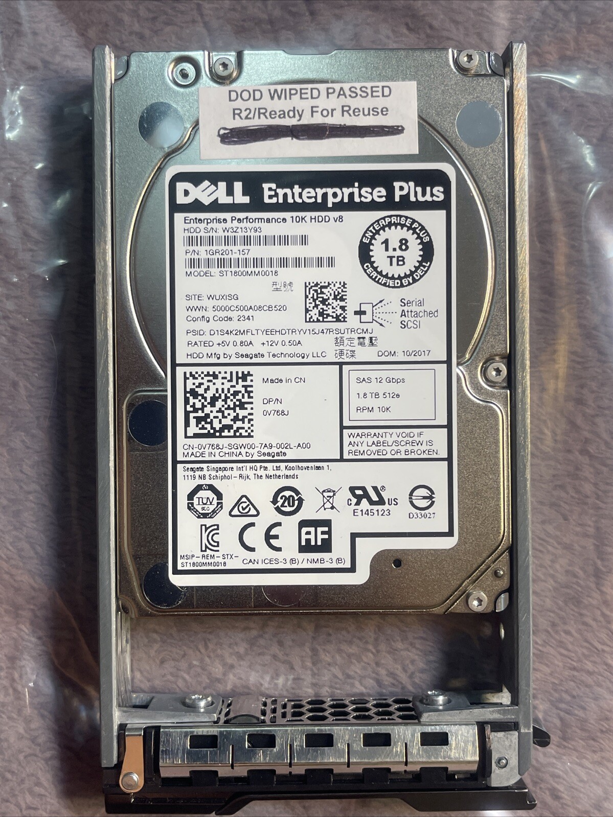Dell ST1800MM0018 1.8TB 10K SAS 12Gbps 512e 2.5” Hard Drive V768J 0V768J In Tray