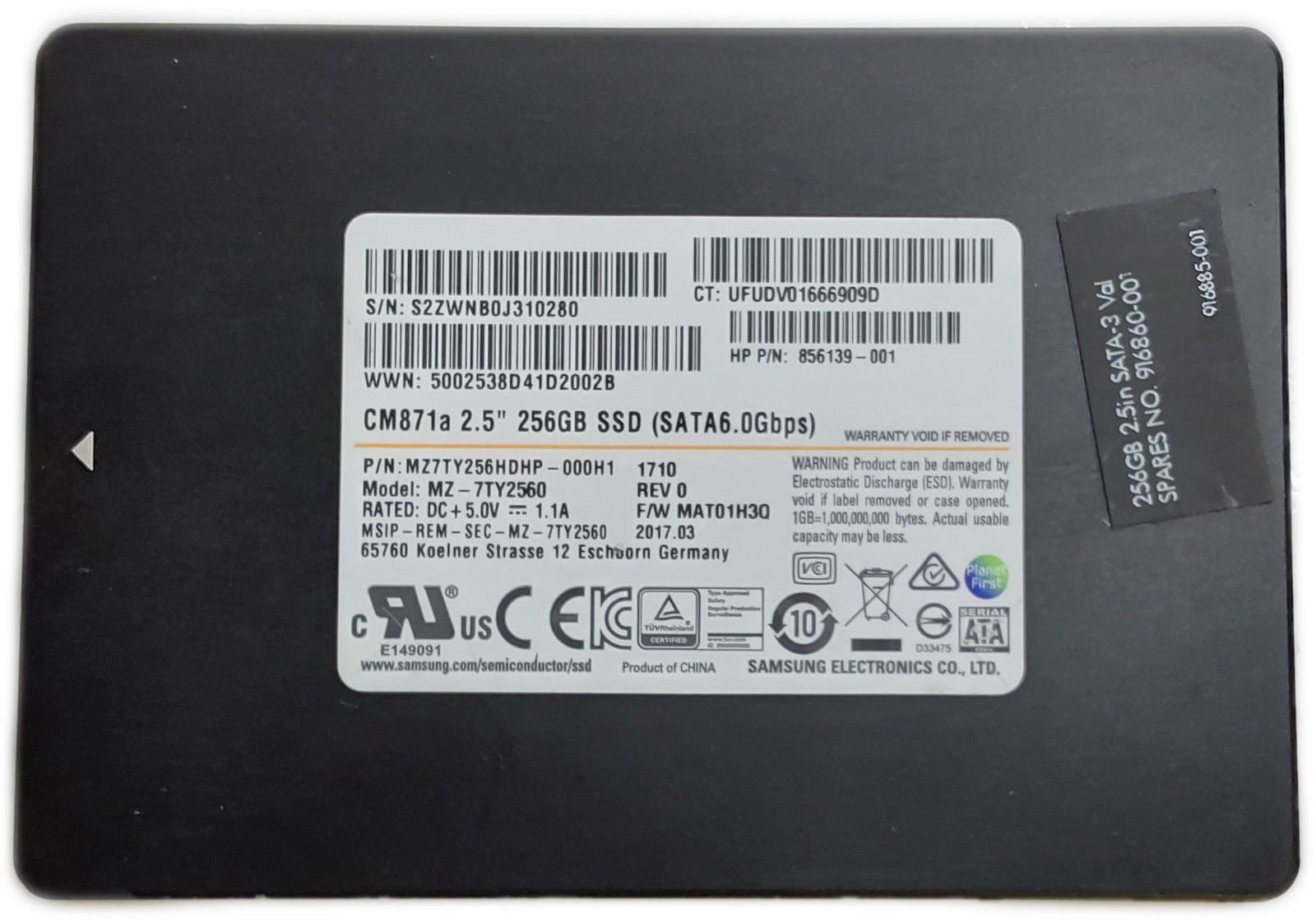 Samsung MZ7TY256HDHP 256GB 2.5" SATA III SSD