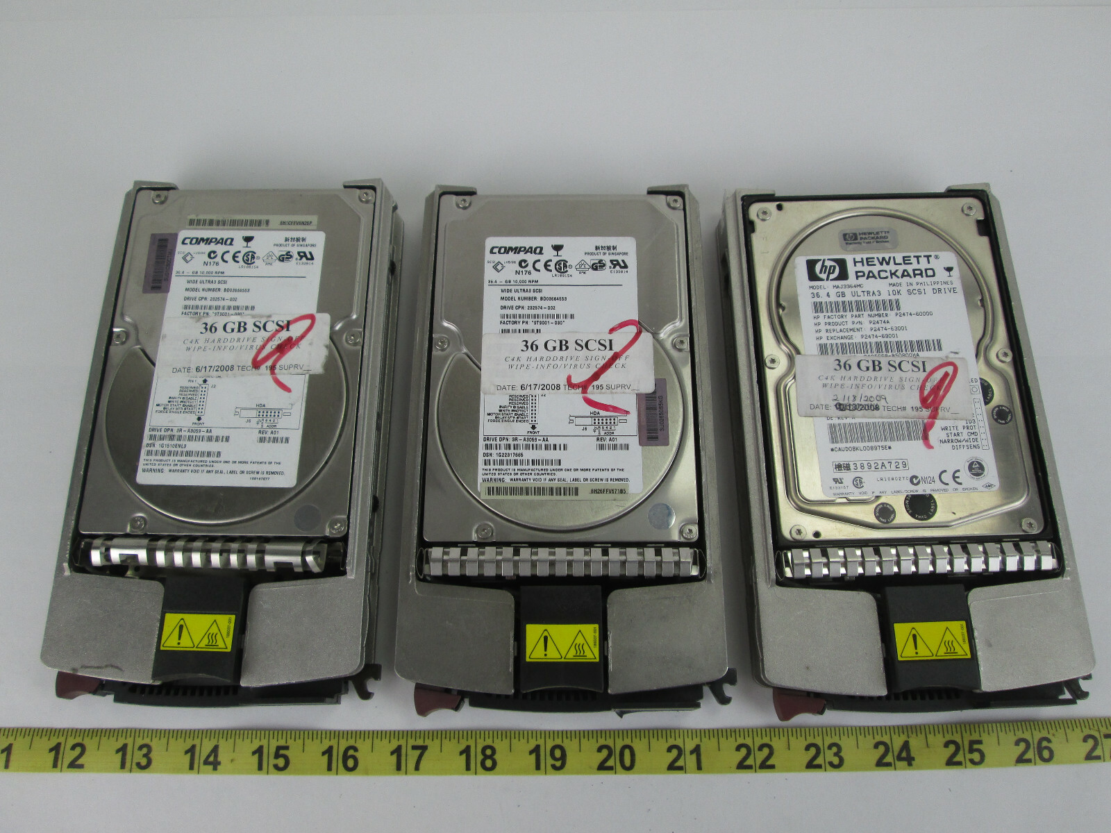 Lot of 3 Compaq & HP HDD Hard Disk Drives 36.4 GB with Caddies 3R-A3059-AA SKU R