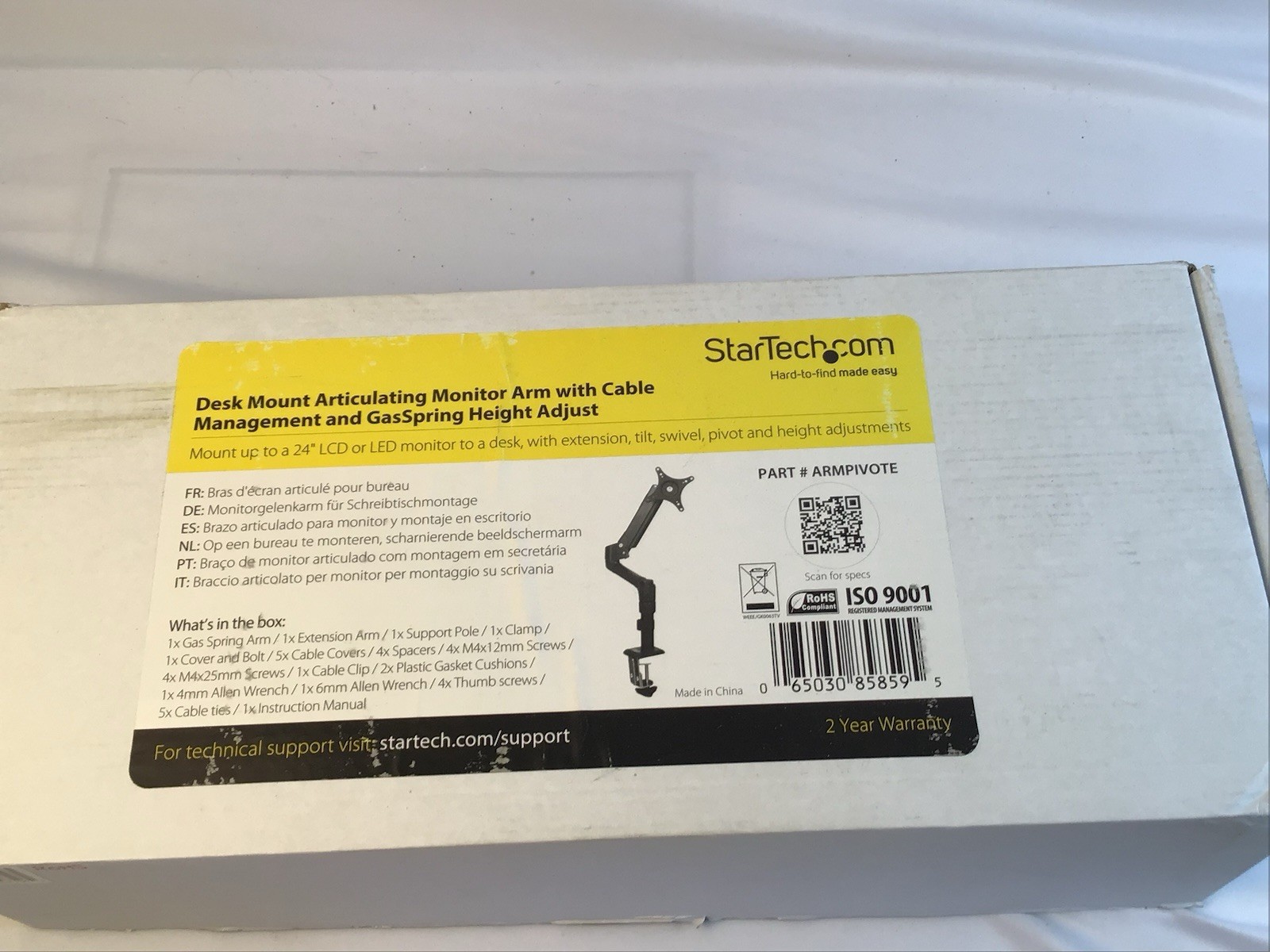 StarTech.com ARMPIVOTE Wall Mount Monitor Arm Full Motion Articulating UP To 24”