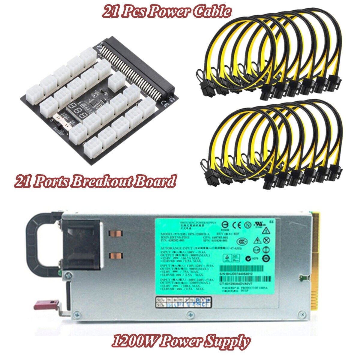 DPS-1200FB A Power Supply 21 Ports Breakout Board 21 Pcs 6 Pin Cable Mining Kit