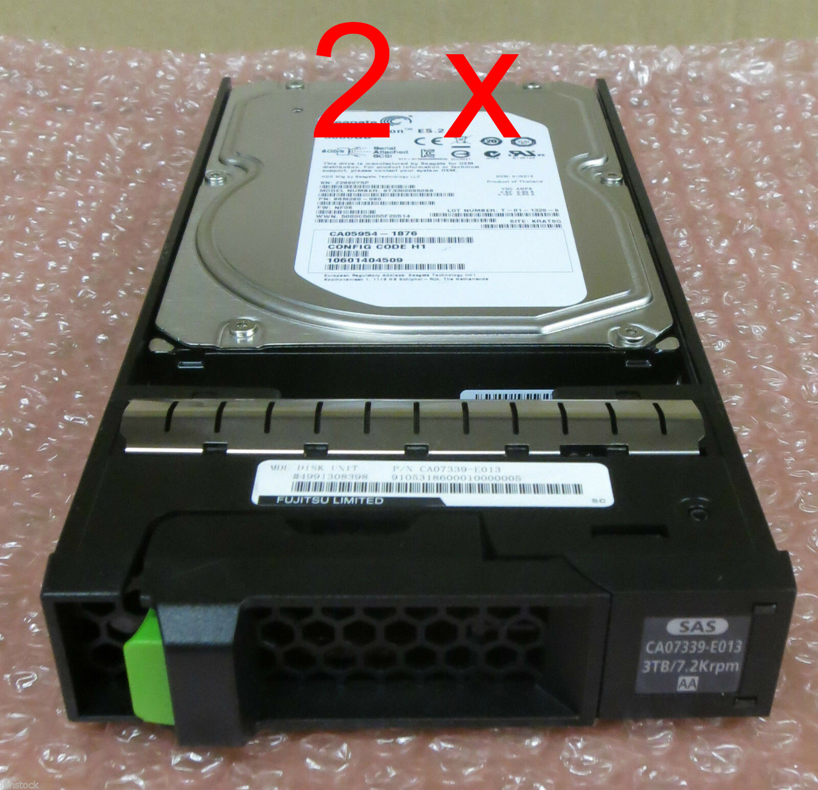 2x Fujitsu CA07339-E013 3.5" 3TB SAS 7.2K 6G Hard Drive Eternus DX60 DX80 DX90S2
