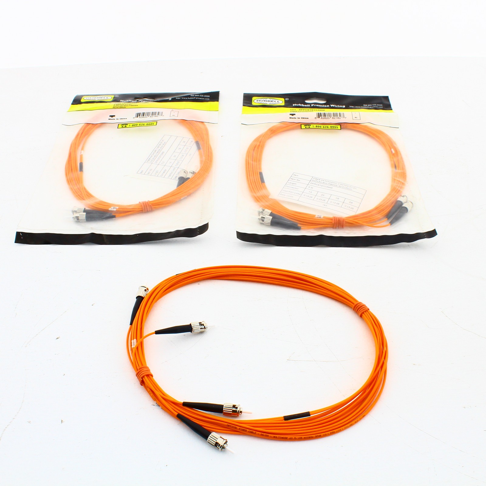 3 Hubbell Fiber Optic Patch Cords Plenum OM1 Cable Dupl MM ST-ST 5m DFPCSTSTC5MM