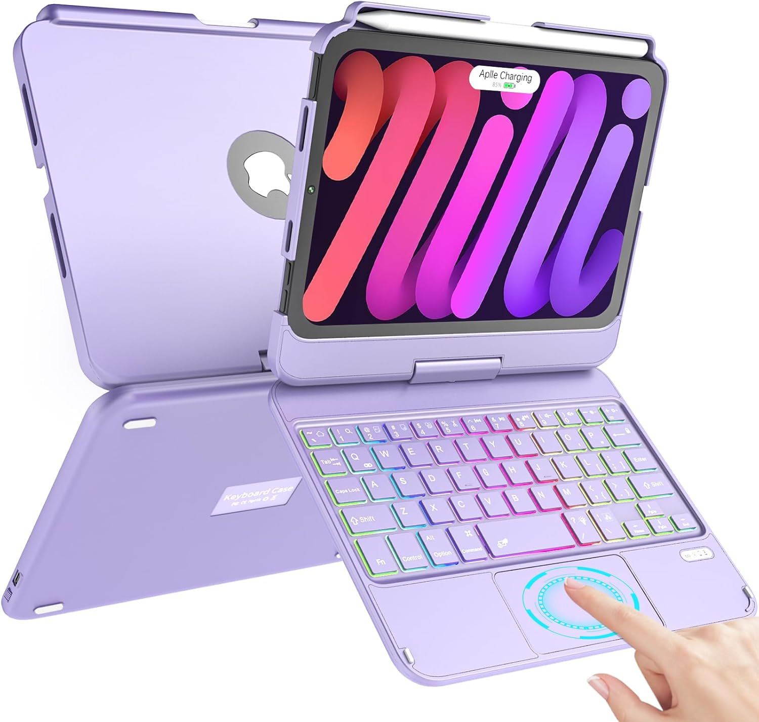 TaIYanG Keyboard Case for iPad Mini 7 & 6,7 Color Backlit Light Purple 