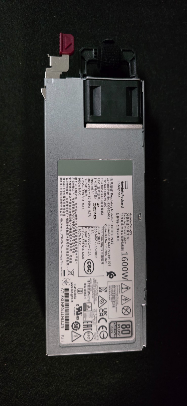HPE 1600W Flex Slot Platinum PSU P39384-001 P38997-B21 HSTNS-PL62 200-240V ONLY