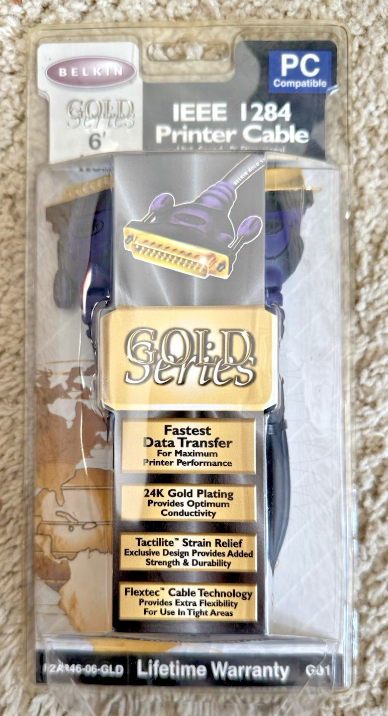BELKIN  GOLD SERIES 6' 1.8m IEEE 1284 PRINTER CABLE, F2A046-06-GLD