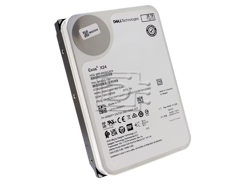 Dell R5KP7 Seagate Exos X24 ST20000NM007H 20TB 3.5" LFF 12Gbps 7.2K RPM 512e HDD