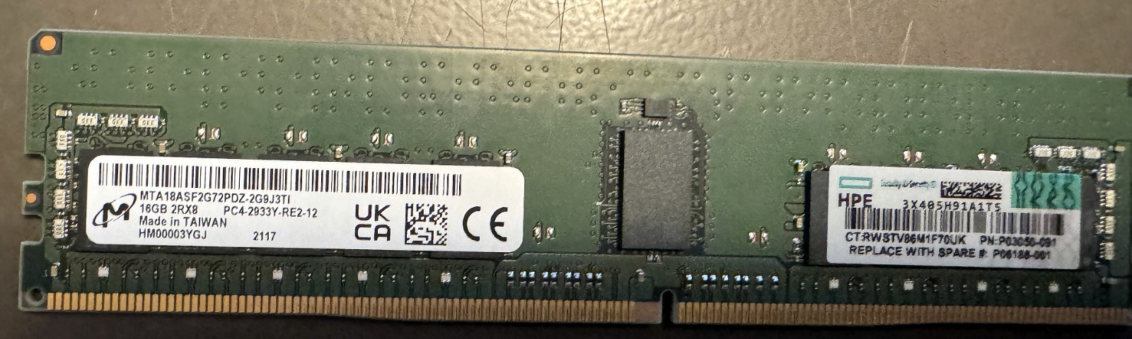 HPE 16GB DDR4-2933 2Rx8 ECC RDIMM P03050-091 P06188-001 Micron