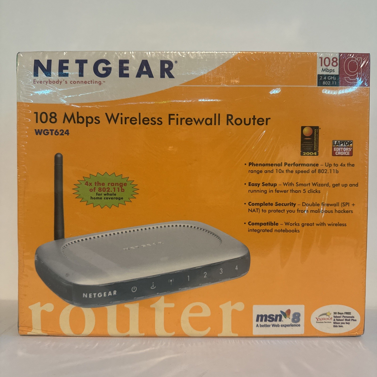 Netgear WiFi Firewall 108 Mbps 4-Port 10/100 Wireless 802.11b/g WGT624v2