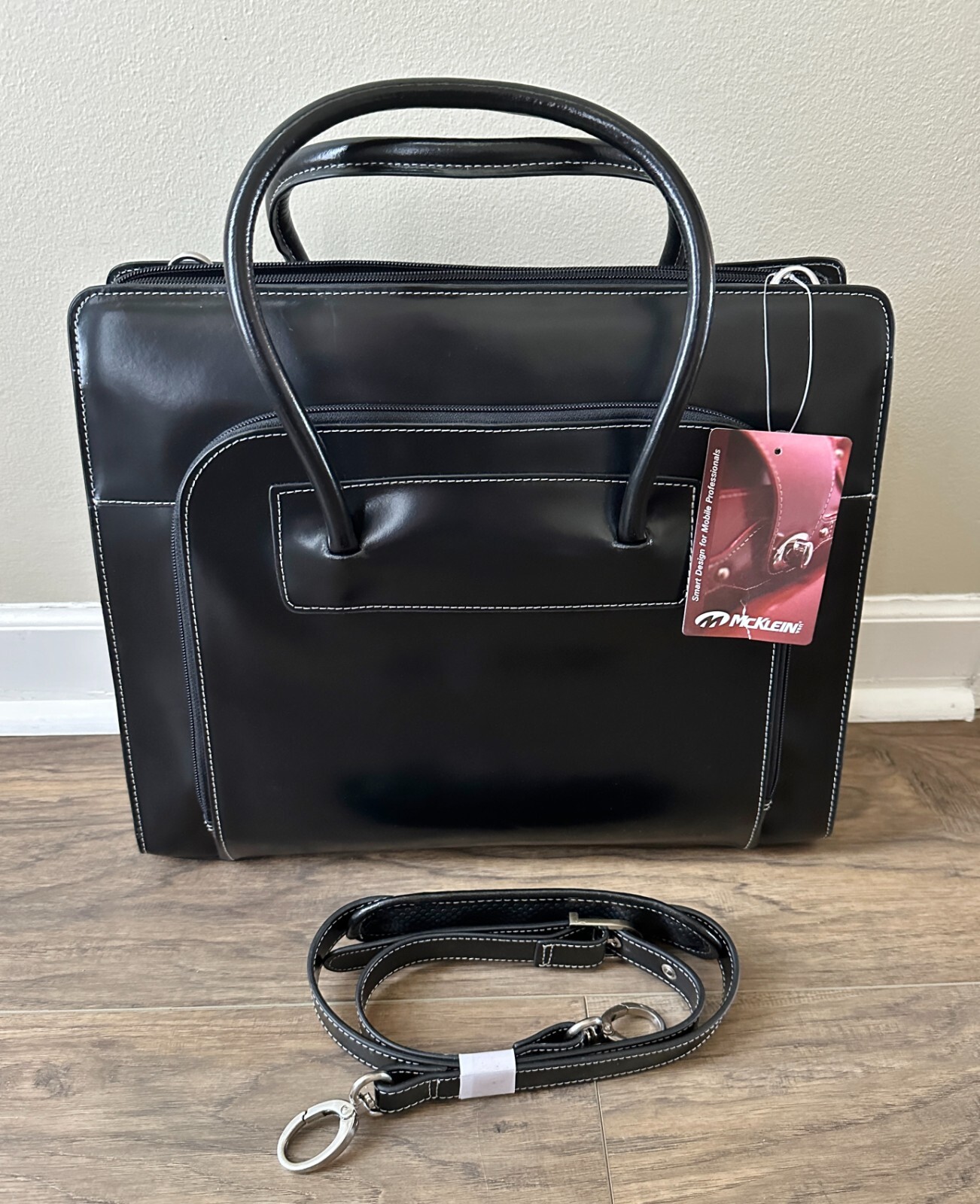 McKlein USA, W Series, Black Leather Women's LAKE FOREST 15" Laptop Case 94335