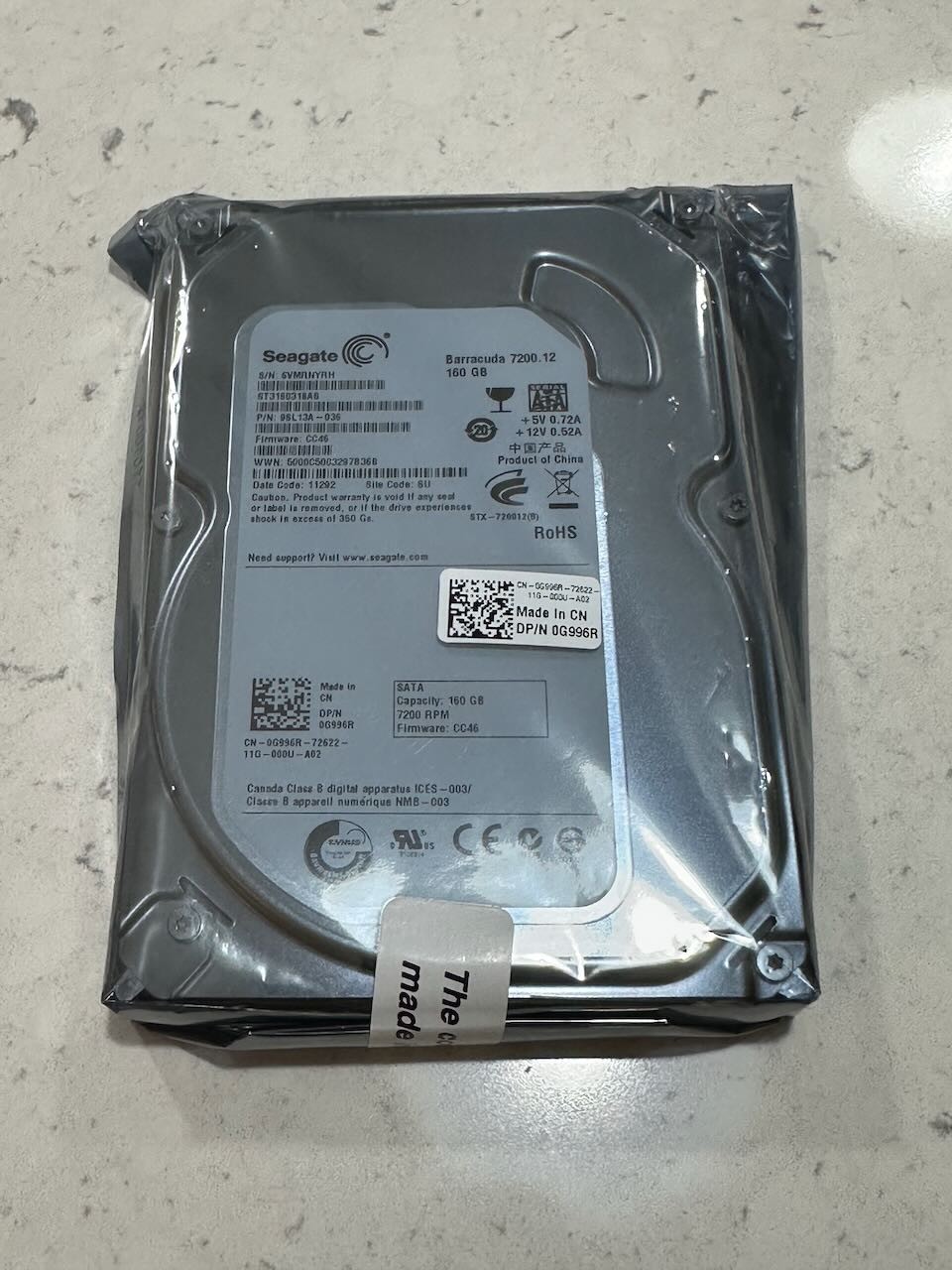 Seagate Barracuda 7200.12 160GB SATA II 3.5" Desktop HDD ST3160318AS New Sealed