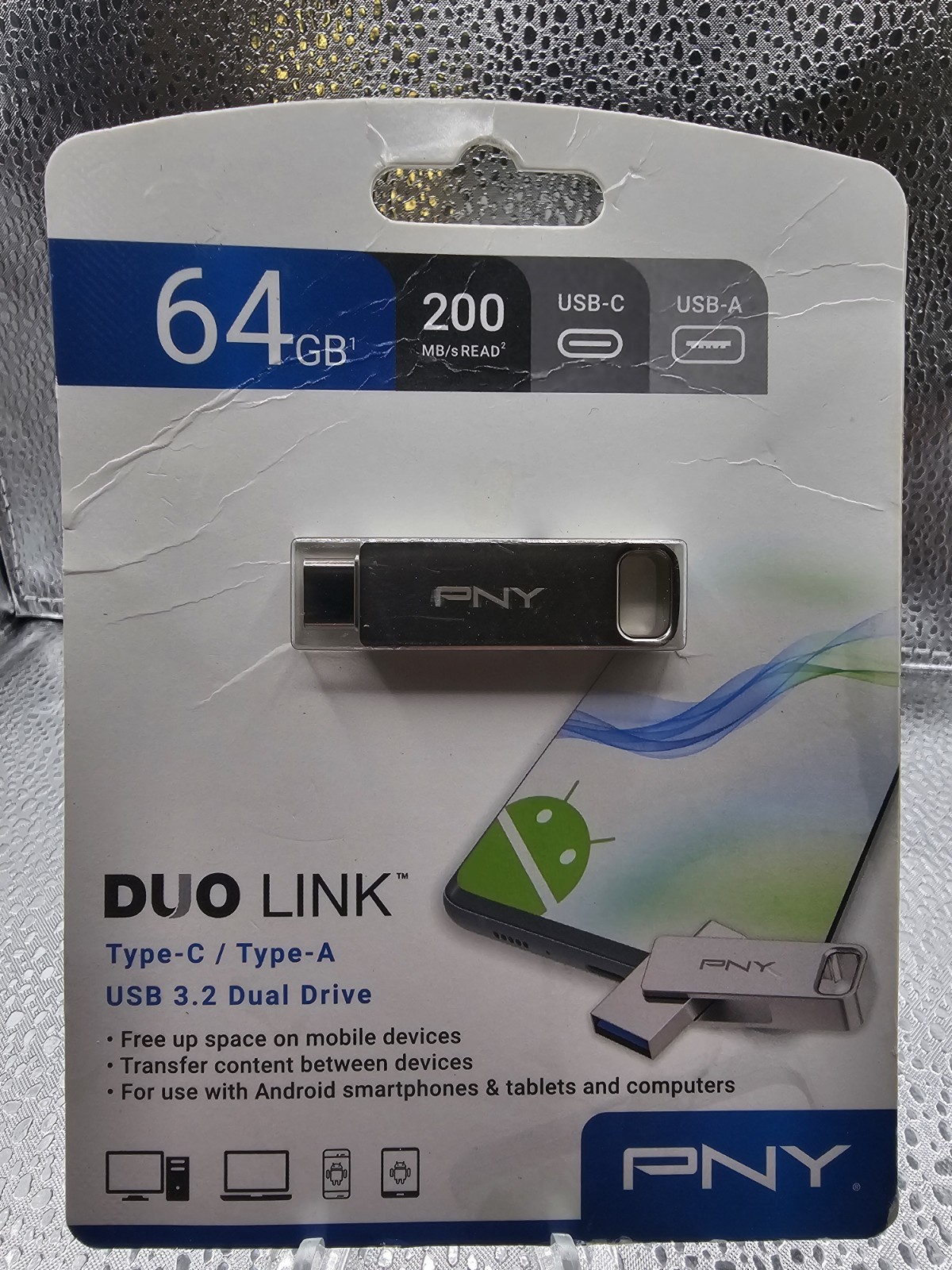 PNY 64GB Duo Link USB 3.2 Flash Drive Type-C & Type-A read speeds up to 200MB/s