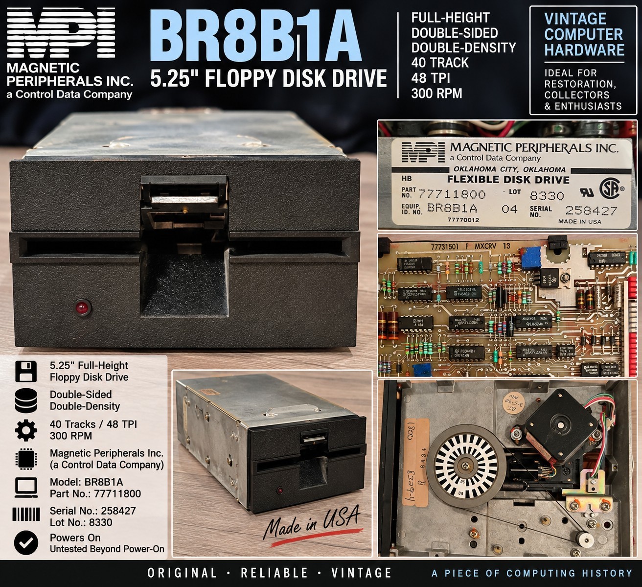 Vintage Magnetic Peripherals MPI BR8B1A 5.25" Floppy Disk Drive 77711800 CDC