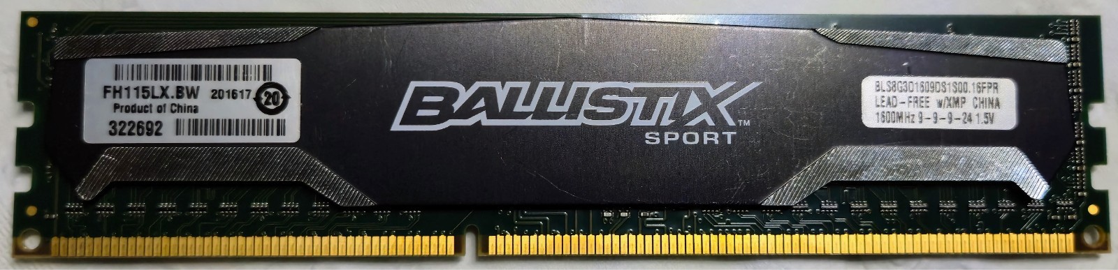 Ballistix Sport 8GB Single DDR3 1600 (PC3-12800) UDIMM 240-Pin Memory