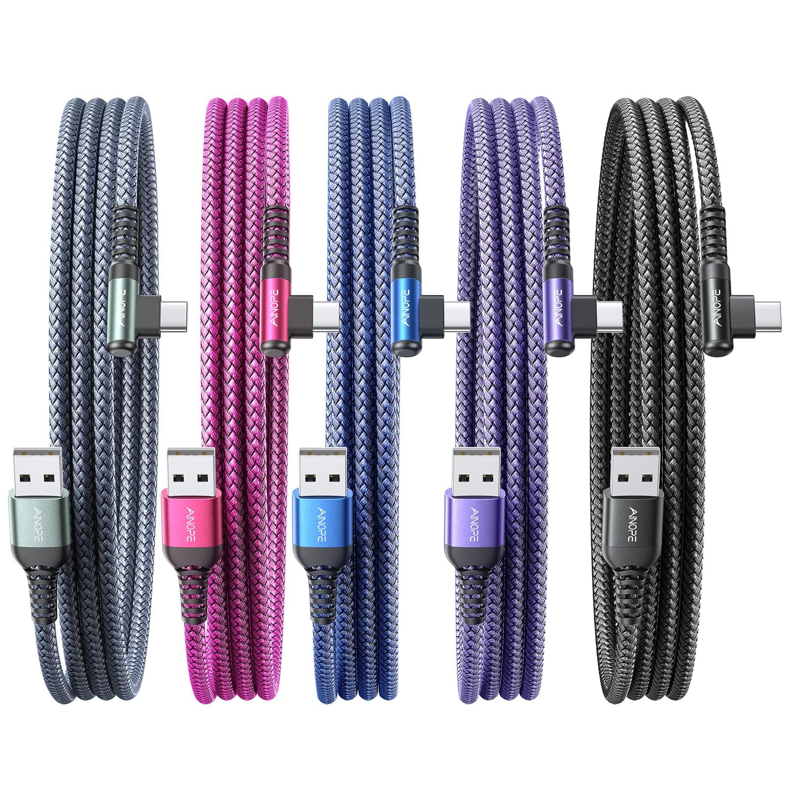 USB to USB C Cable 5-Pack 6.6ft Right Angle Fast Charger Cord for Galaxy S10
