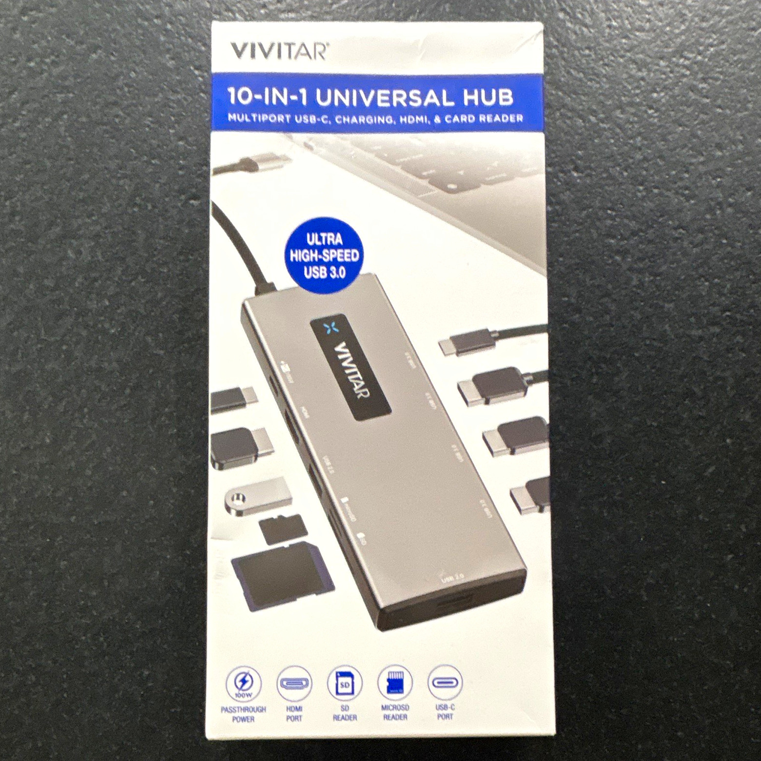 Vivitar 10-in-1 USB-C Hub HDMI USB 3.0 SD/MicroSD Gray VIVRW7325