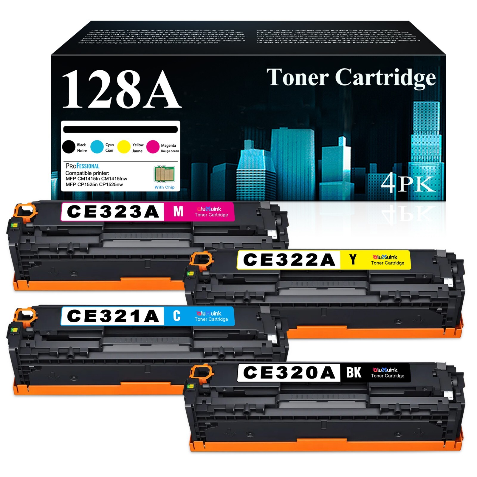 128A Toner Cartridge Set 4PK for HP CP1525n CM1415fn CE320A CE321A