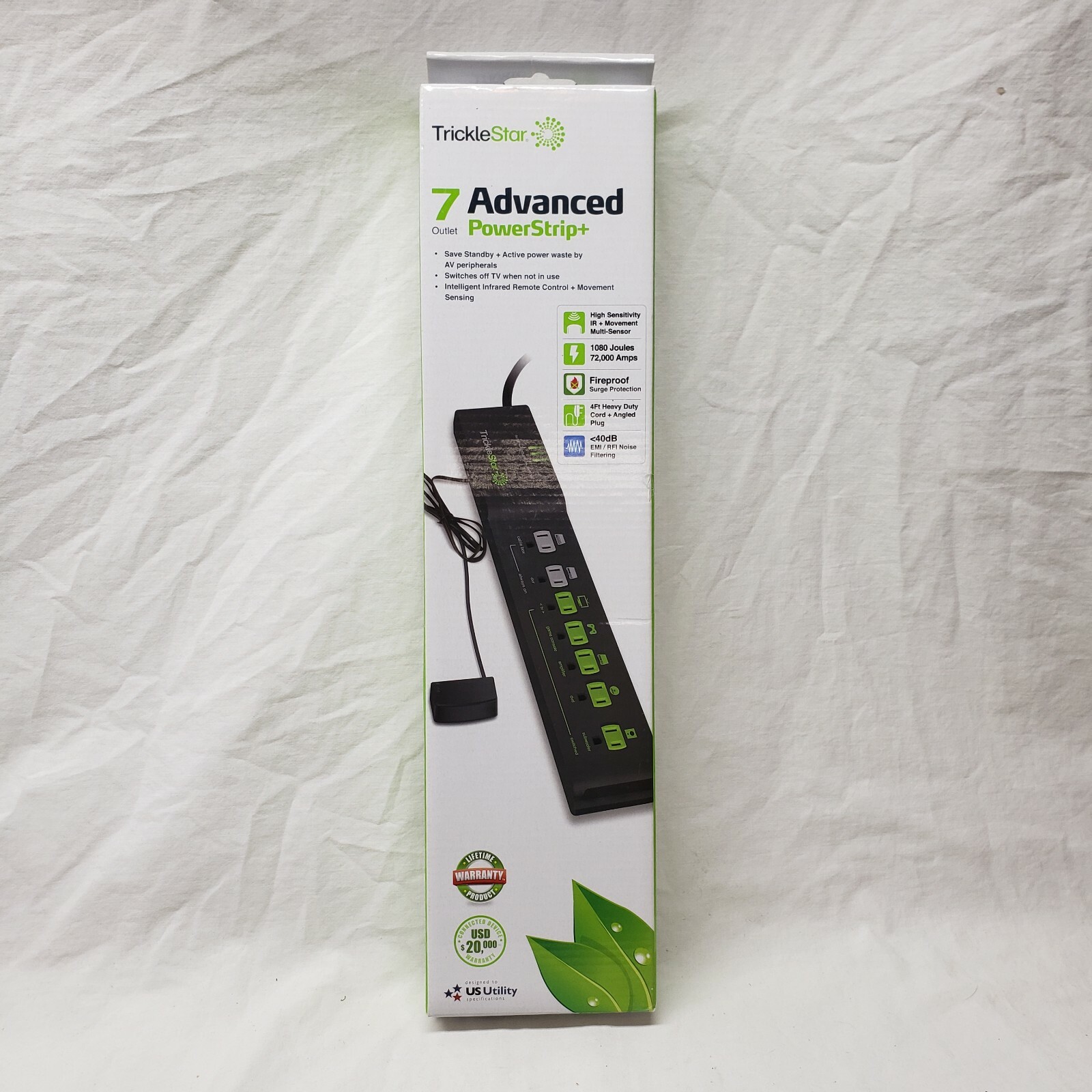 NEW - TrickleStar 7 Outlet Advanced Power Strip, with LIFETIME WARRANTY