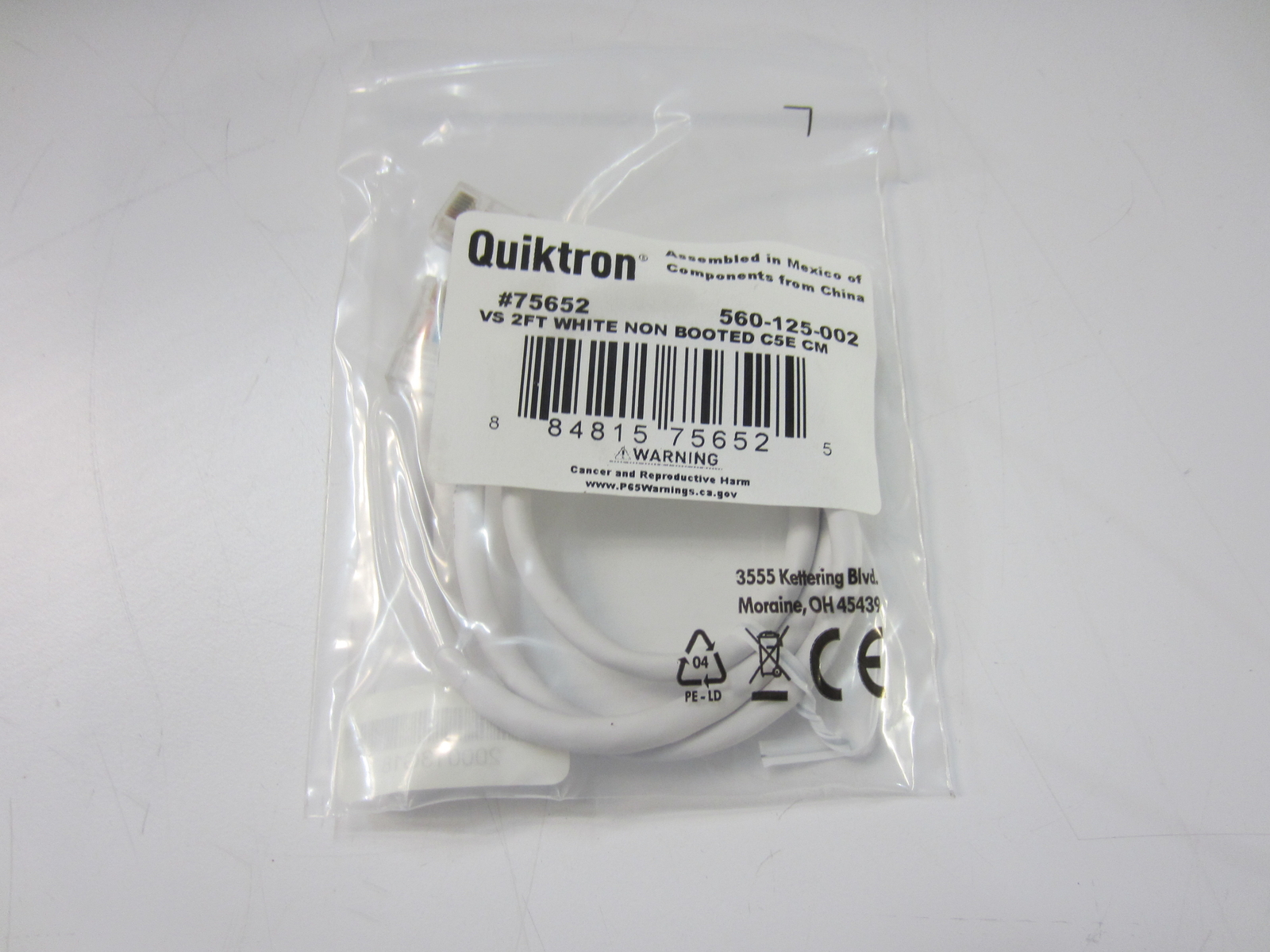 QUIKTRON 560-125-002 VS 2FT WHITE NON BOOTED C5E CM (LOT OF 20) 