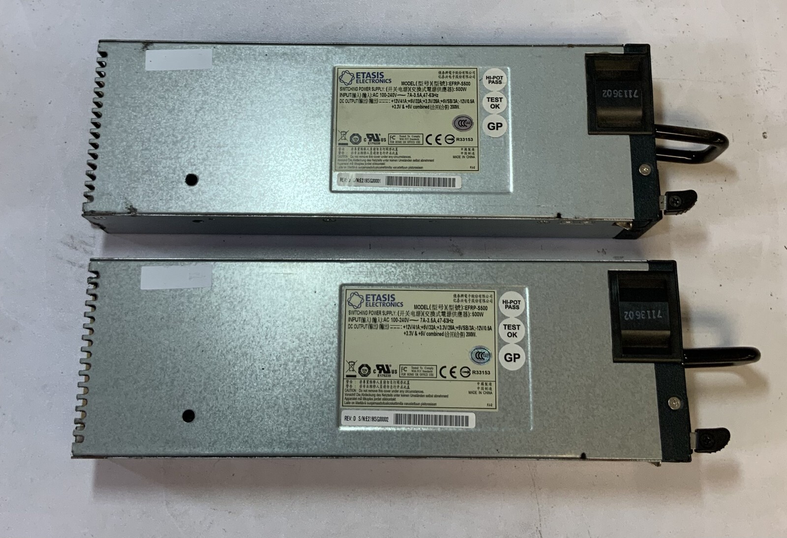 (Lot of 2) Etasis Electro. EFRP-S500 500W Switching Power Supply with Fan "M30"