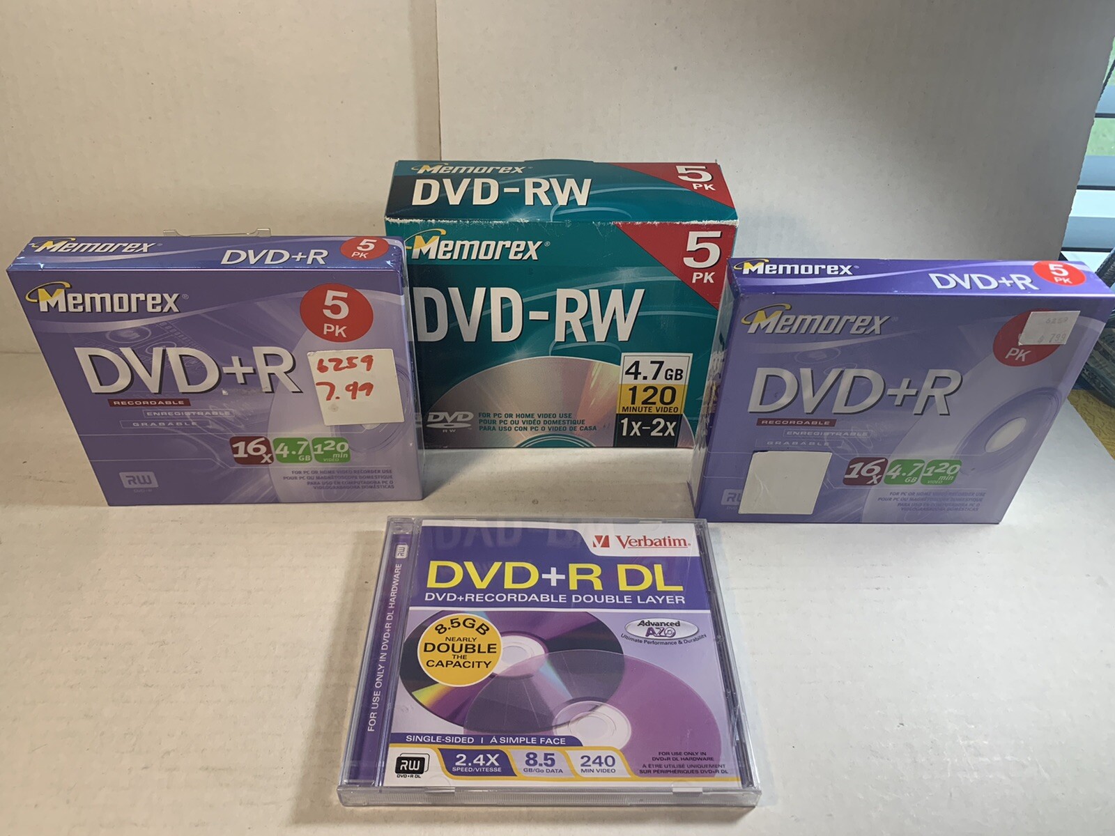 Memorex DVD-RW 4.7gb 120min + Verbatim 8.5gb 240min Total 16 disc New In Pack