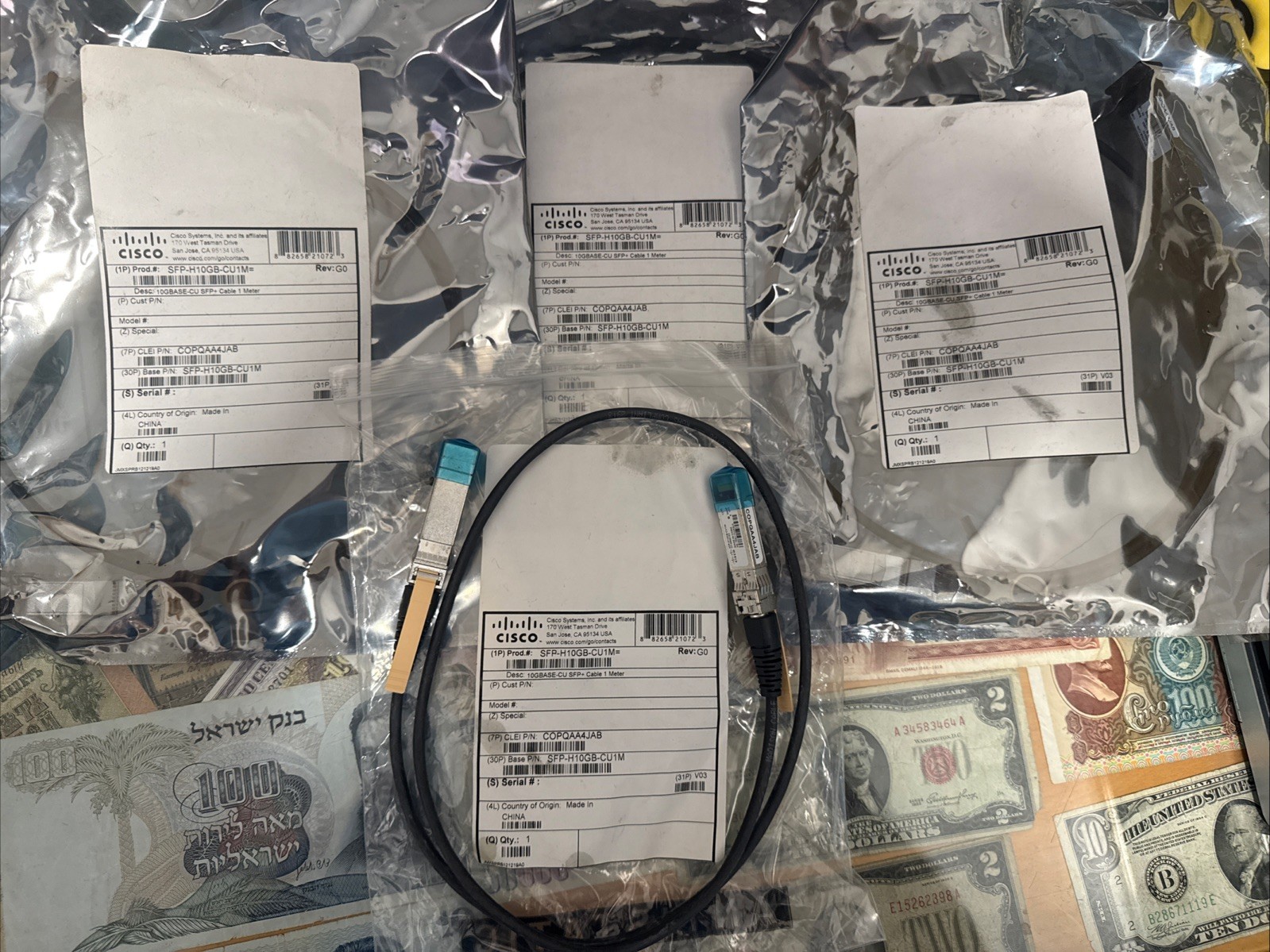 Lot of 4 CISCO SFP-H10GB-CU1M 10GBASE-CU SFP+ Cable 1 Meter 37-0960-03