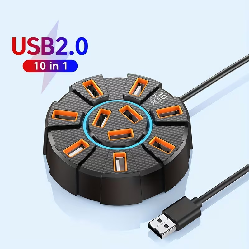 10 in 1 Port USB 2.0 Multi Charger Hub Splitter High Speed Adapter Laptop PC