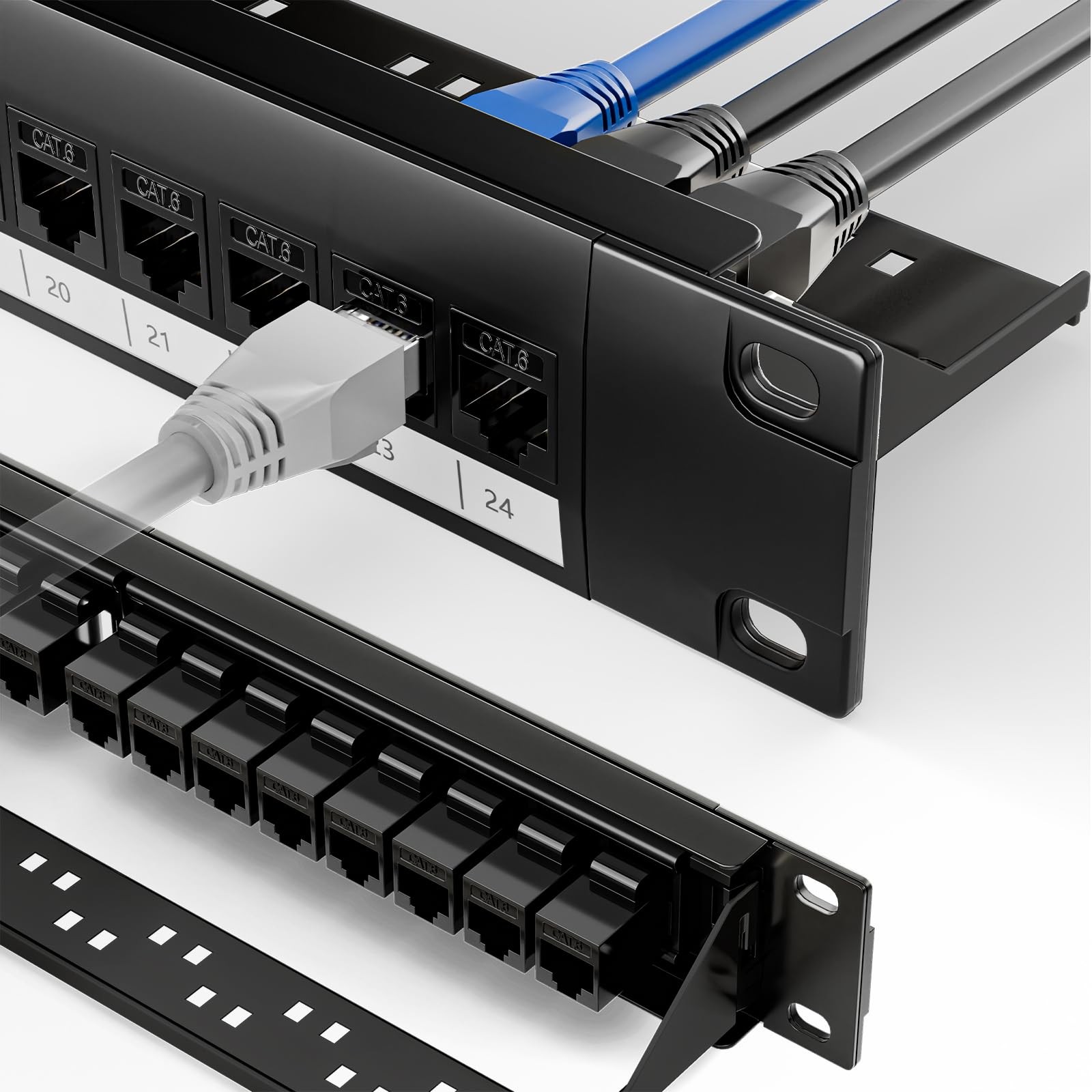 19 Inch 24 Port Patch Panel with 25 Pack CAT6 Keystone Couplers