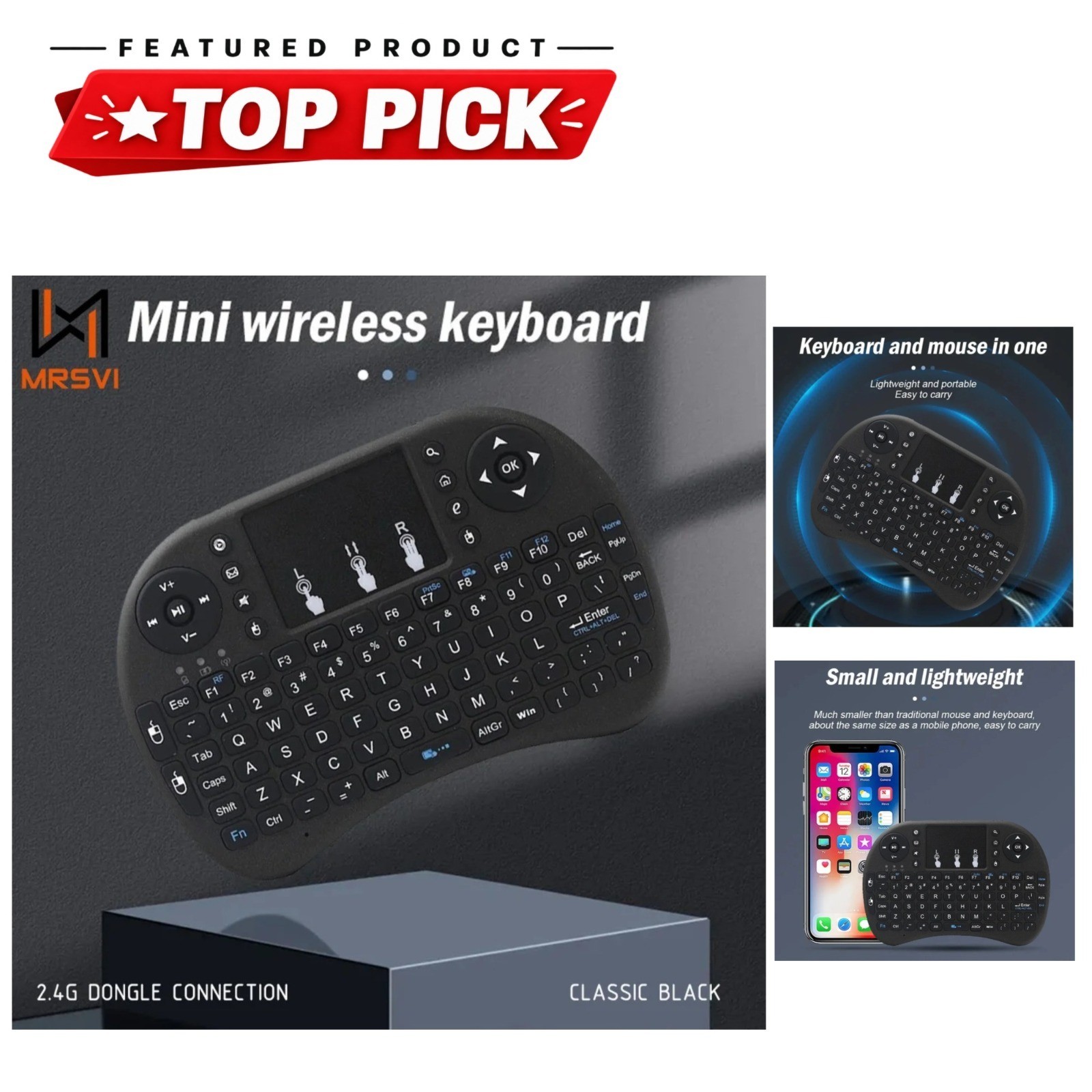 MRSVI I8 2.4G Mini Wireless Keyboard Air Mouse Remote Touchpad for Android TV PC