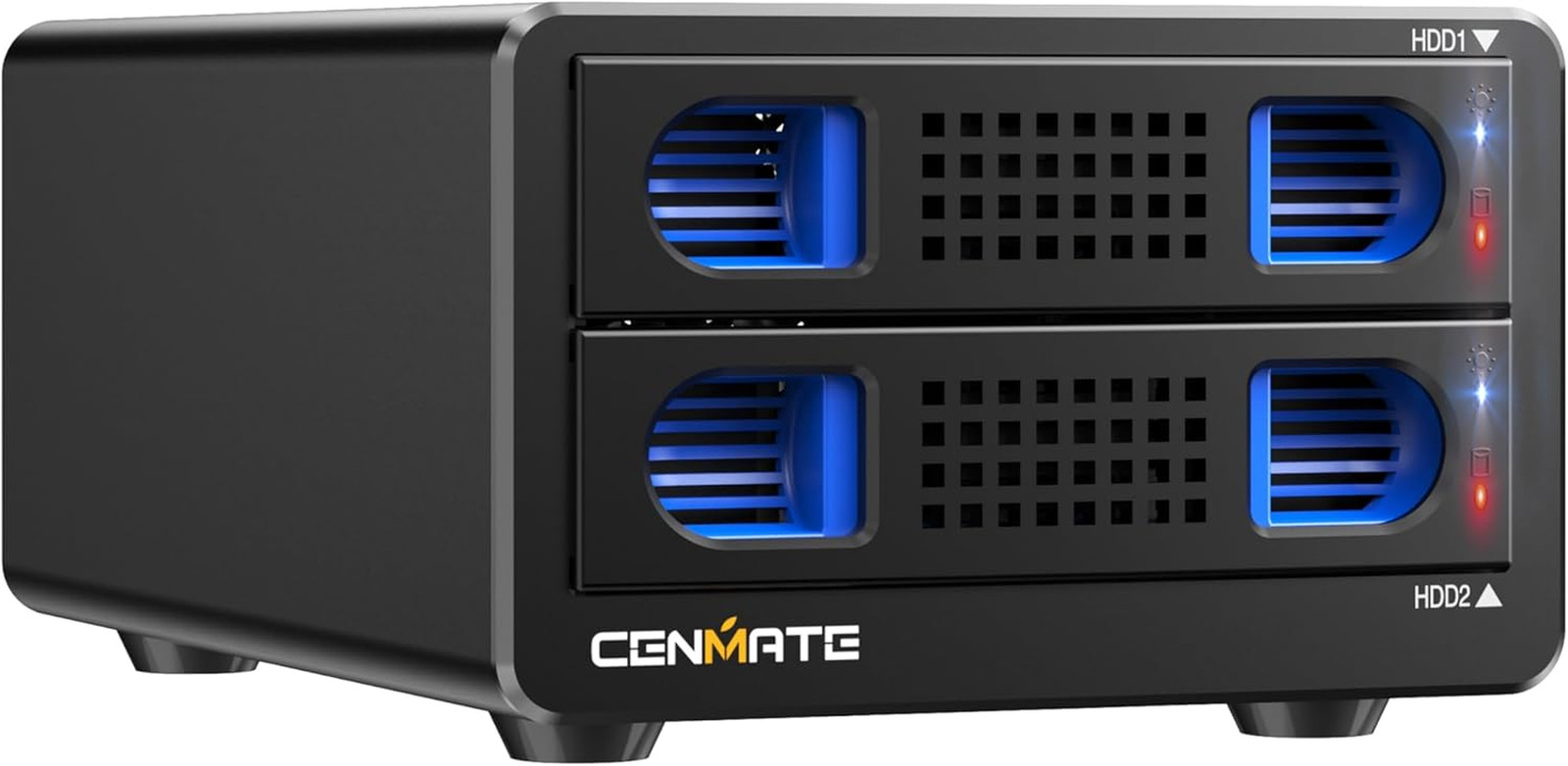 CENMATE Aluminum 2 Bay Hard Drive Enclosure with Cooling Fan for 2.5“/3.5" SATA